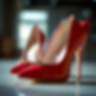 Close-up of high heel shoes showcasing quality craftsmanship
