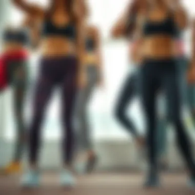 An array of workout leggings showcasing different fits and designs.