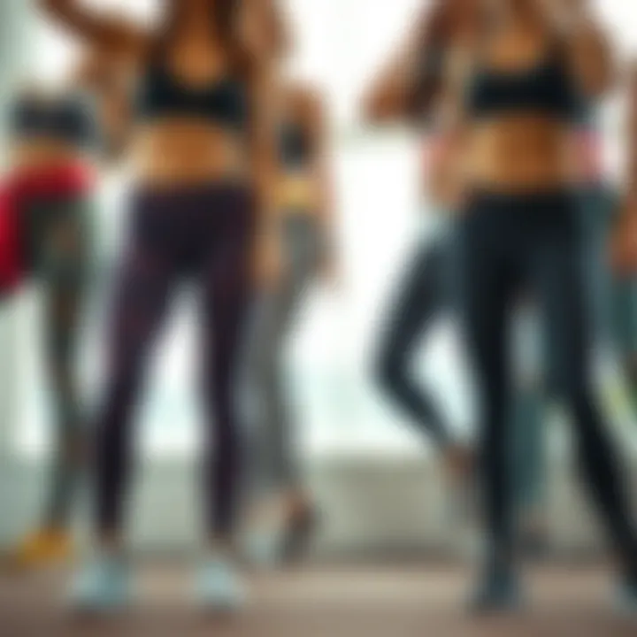 An array of workout leggings showcasing different fits and designs.