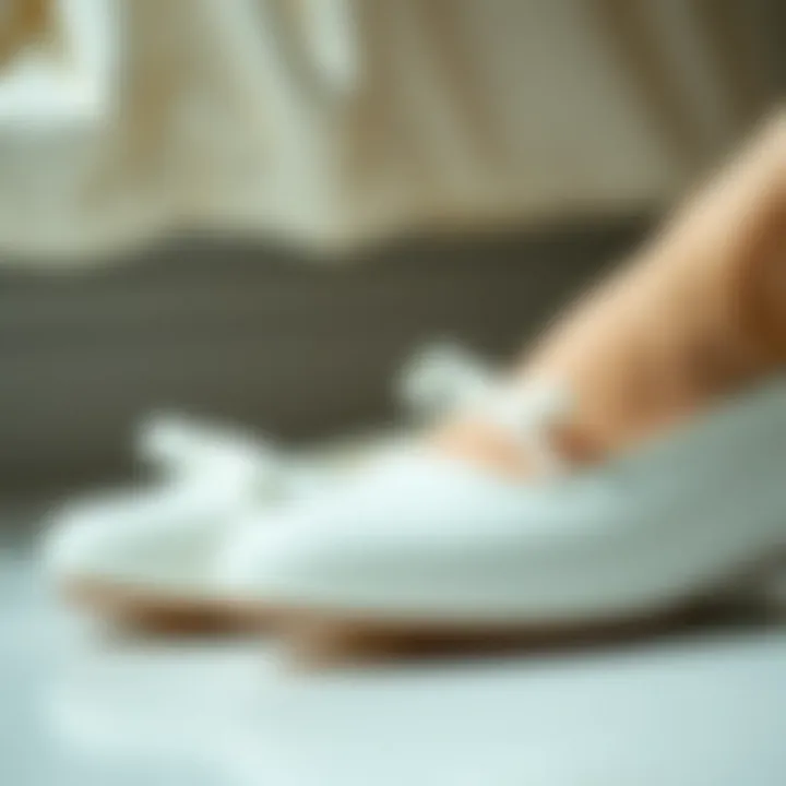 High-Quality Materials in White Flat Shoes Close-up of high-quality materials used in white flat shoes