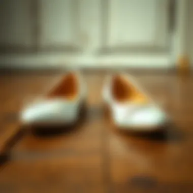 Elegant White Flat Shoes Elegant white flat shoes on a vintage wooden floor