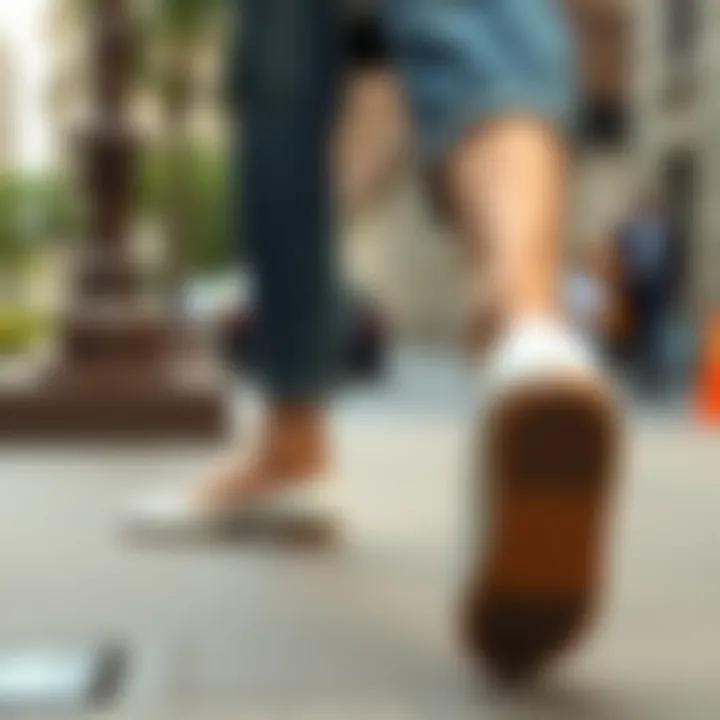 Stylish Outfit with White Flat Shoes A stylish outfit featuring white flat shoes in a city setting