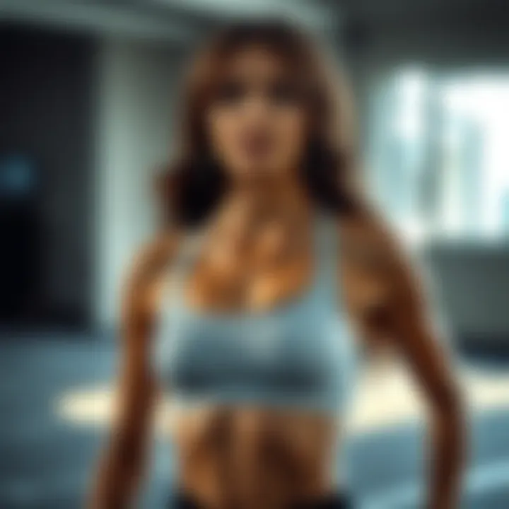 Fashion Meets Fitness in Sparkly Sports Bras Stylish athlete wearing a sparkly sports bra during a workout