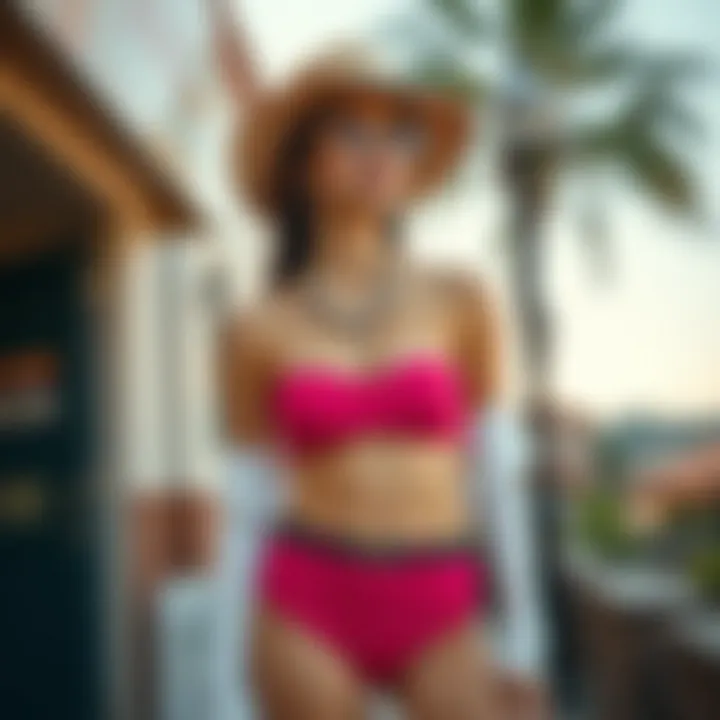 Complete look featuring accessories paired with a bandeau short set