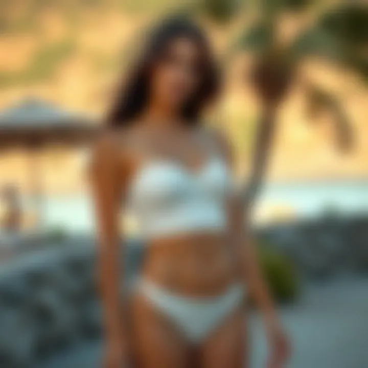 Elegant outdoor setting showcasing a model in a bandeau short set