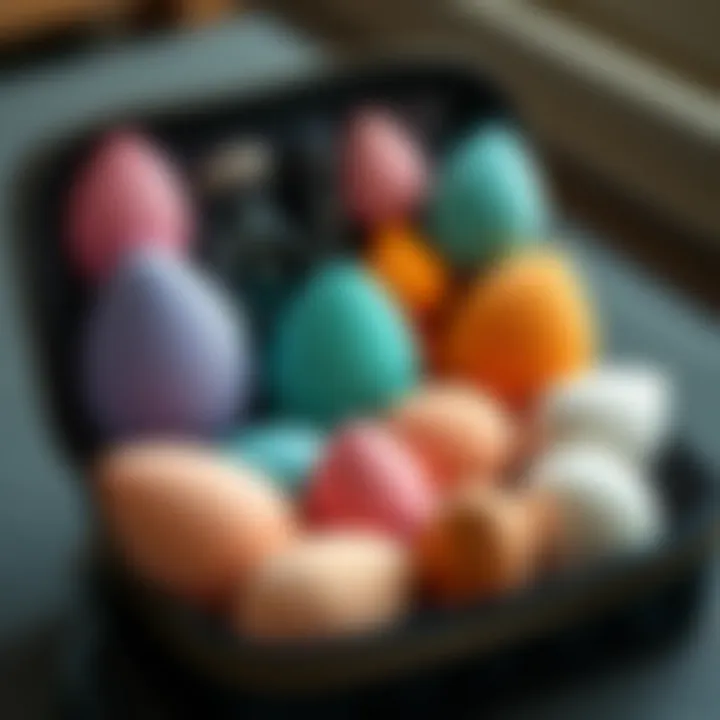 Variety of beauty sponges organized in a travel-friendly case