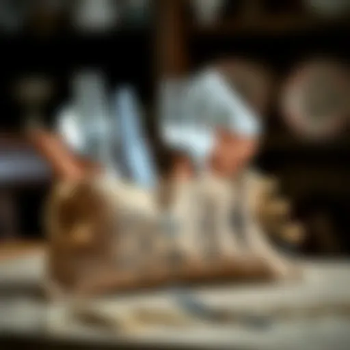 Elegant burlap cutlery pouch displaying intricate design