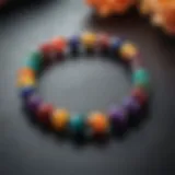 A close-up view of a chakra diffuser bracelet showcasing vibrant beads.