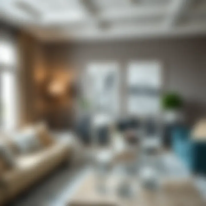 Chic Living Room Decor with Clear Gel Elements Stylish living room featuring vases filled with clear gel filler