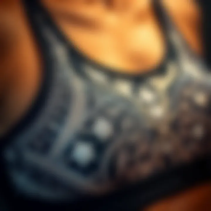 Intricate Design Features of Sparkly Sports Bras Close-up of unique design patterns on a sparkly sports bra