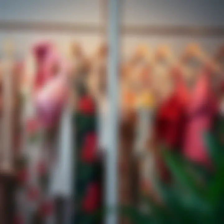 Collection of Floral Cover-Ups A collection of various floral swimsuit cover-ups displayed on hangers.