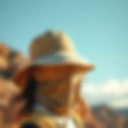 Outdoor hiking hat with neck cover in a sunny environment