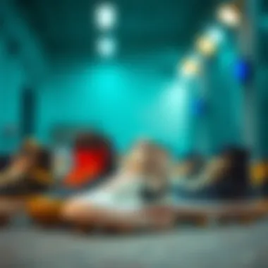 Diverse Styles of Wheel Skate Shoes Different styles of wheel skate shoes displayed for selection