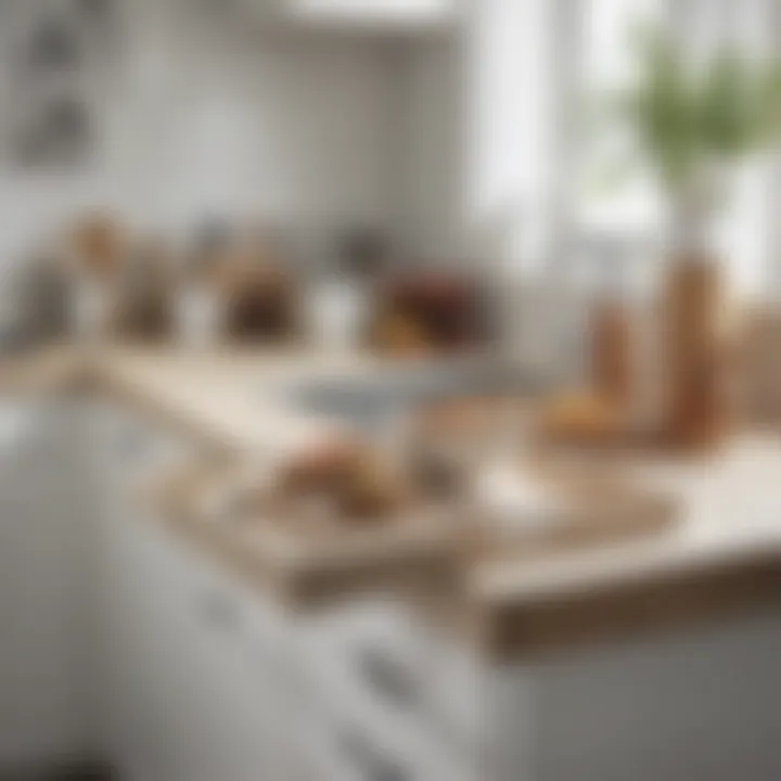 White washed wood tray in a modern kitchen setting