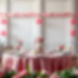 Elegant pink and white graduation table setup with floral arrangements