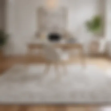 Artistic home office featuring a decorative white rug