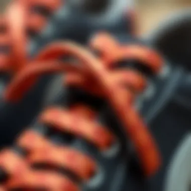 Detailed Texture of Dual Colored Shoelaces Close-up of dual colored shoelaces showcasing texture and detail