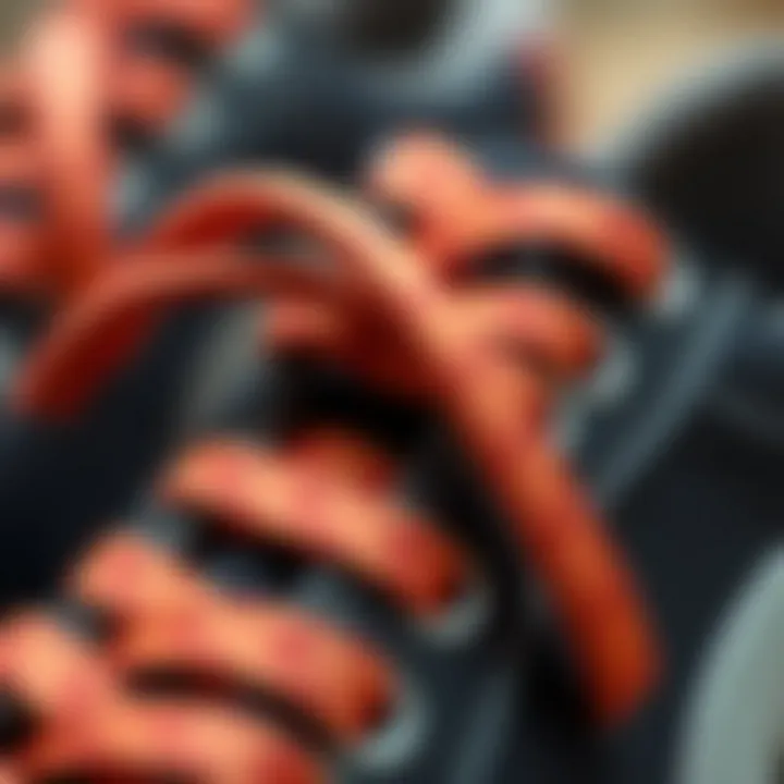 Detailed Texture of Dual Colored Shoelaces Close-up of dual colored shoelaces showcasing texture and detail