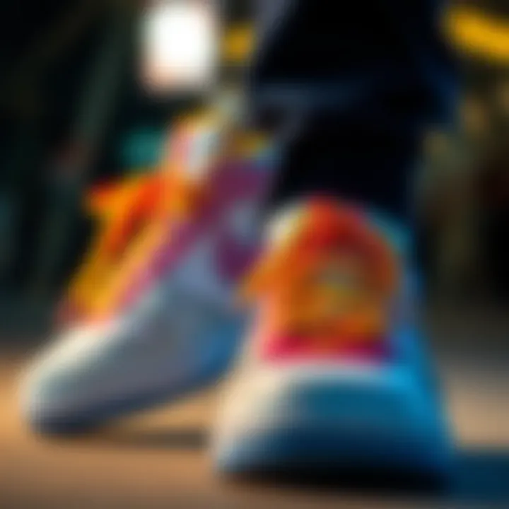 Vibrant Sneakers Enhanced by Dual Colored Shoelaces Trendy sneakers featuring vibrant dual colored shoelaces