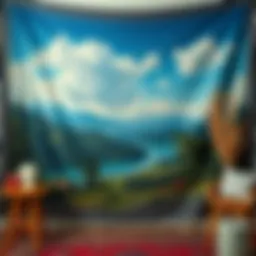 A beautifully woven tapestry depicting a scenic landscape