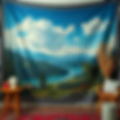 A beautifully woven tapestry depicting a scenic landscape