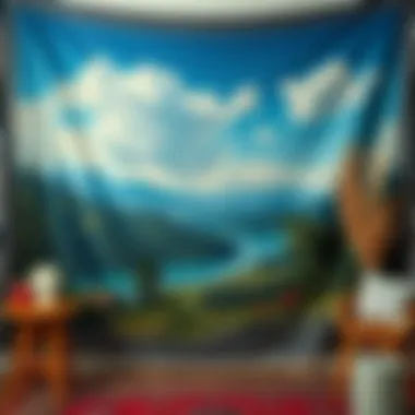 Scenic Landscape Tapestry A beautifully woven tapestry depicting a scenic landscape