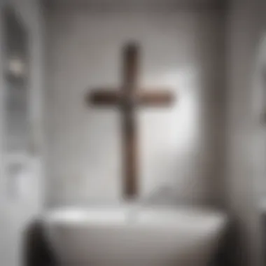 Stylish cross wall art enhancing bathroom spirituality