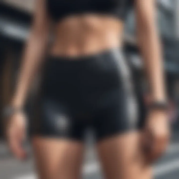 Stylish streetwear outfit featuring tight spandex shorts, paired with trendy accessories