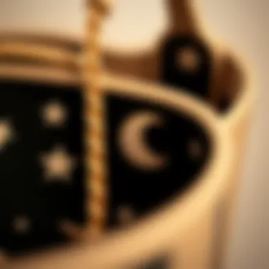 Close-up of celestial-themed purse detailing