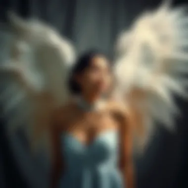 Artistic Expression with Angel Wings Backdrop Creative styling session featuring angel wings
