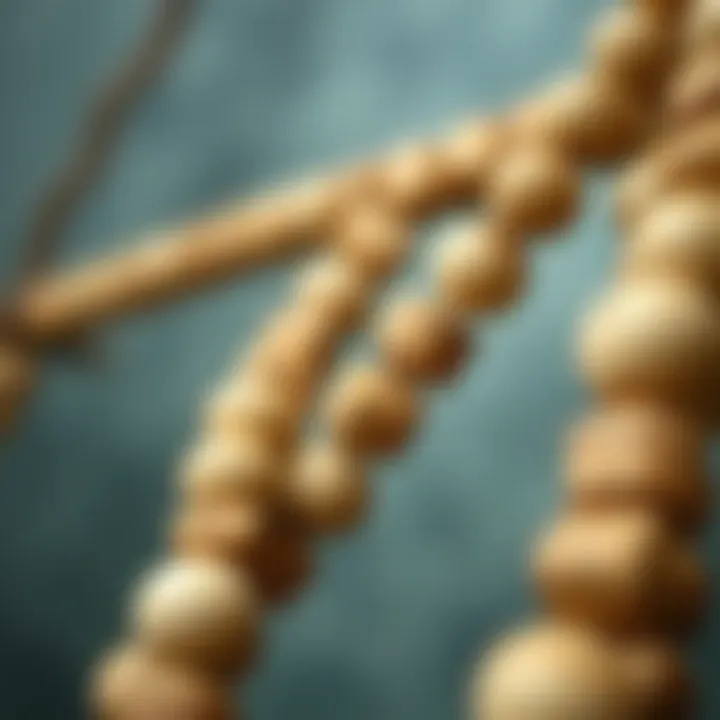 Close-up of natural wood textures in large bead garlands