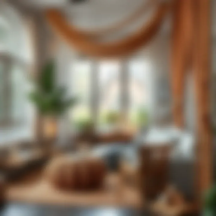 Large wood bead garlands enhancing a cozy living room setting