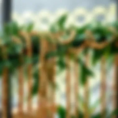 Stylish display of large wood bead garlands intertwined with greenery