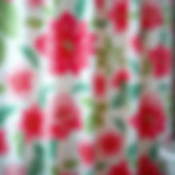 Close-up of Floral Patterns Close-up of floral patterns on the pink and green shower curtain