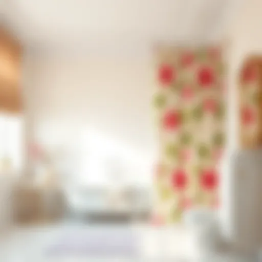 Elegant Bathroom Display with Floral Shower Curtain Elegant display of a pink and green floral shower curtain in a bright bathroom