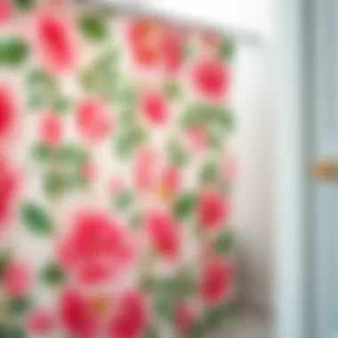 Showcasing Materials and Texture Materials used in the pink and green floral shower curtain showcasing texture and quality