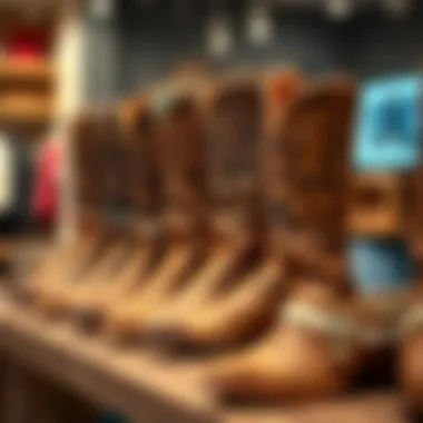 Budget-Friendly Cowgirl Boots Budget-friendly tall cowgirl boots lined up in a boutique