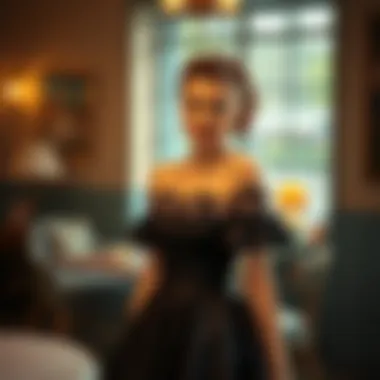 Timeless Elegance of the 1950s Off-the-Shoulder Dress Elegant off-the-shoulder dress showcased in a vintage-inspired setting, embodying the charm of the 1950s.