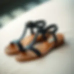 Elegant black single strap sandals displayed on a soft surface