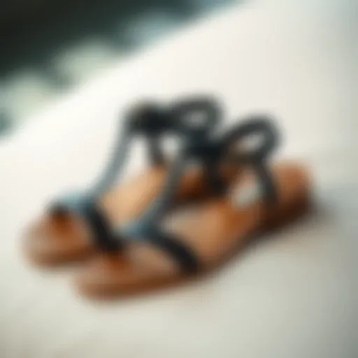 Elegant black single strap sandals displayed on a soft surface