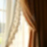 Elegant butterfly lace curtain draping in a sunlit room