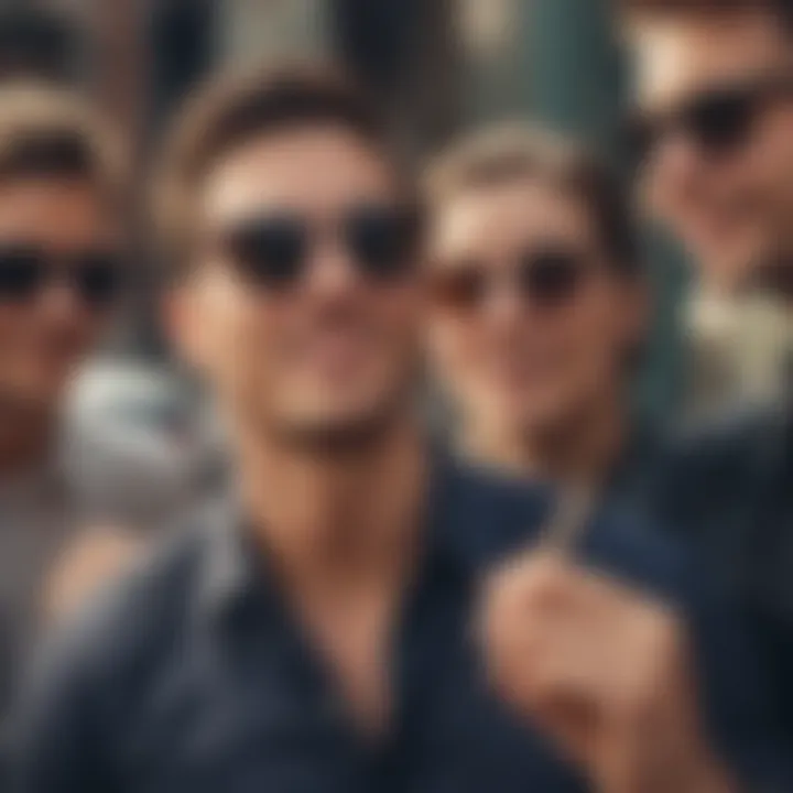 Group of friends wearing personalized sunglasses