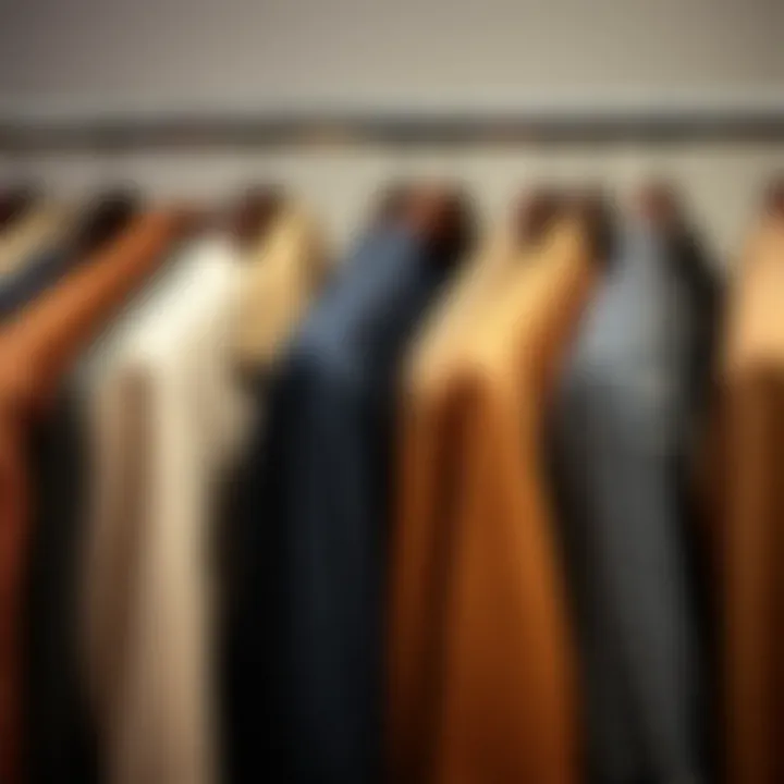 Elegant display of various tweed jackets in muted colors on hangers