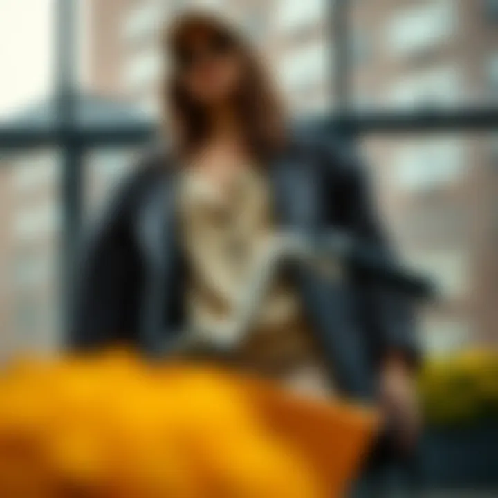 Stylish tweed jacket draped over a chic outfit against a modern backdrop