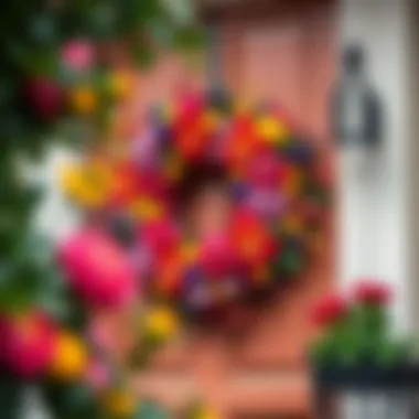 Vibrant Floral Wreath for Door Decor Colorful floral wreath adorning a front door