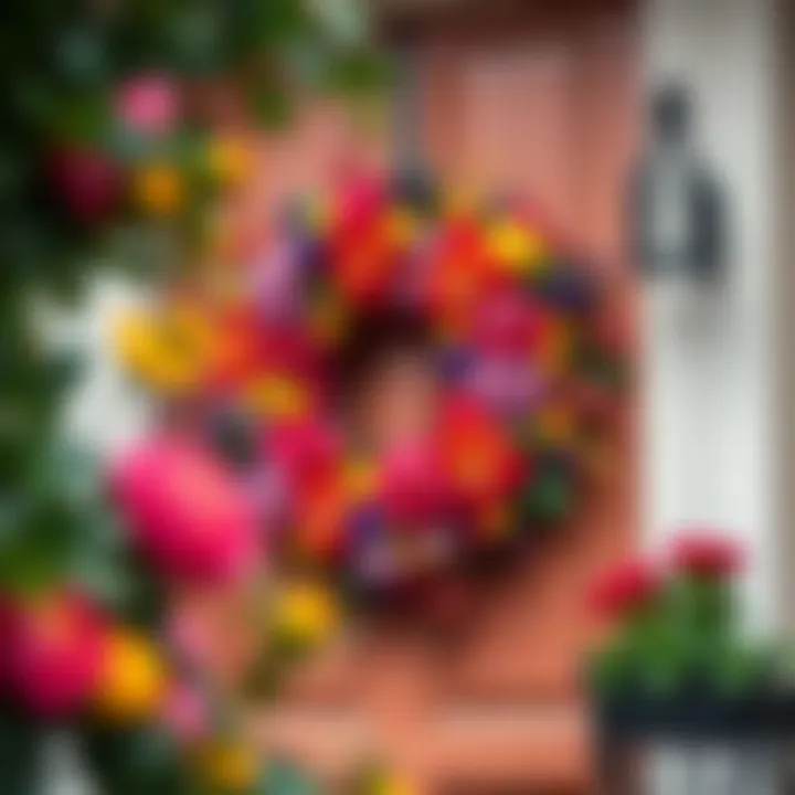Vibrant Floral Wreath for Door Decor Colorful floral wreath adorning a front door