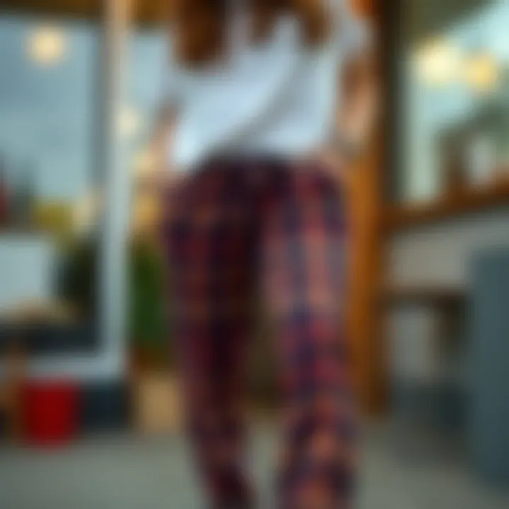 Casual Styling with Drawstring Waist Plaid Pants Stylish outfit featuring drawstring waist plaid pants in a casual setting