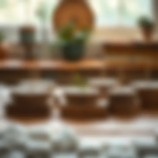 Rustic farmhouse mini risers displayed on a wooden table