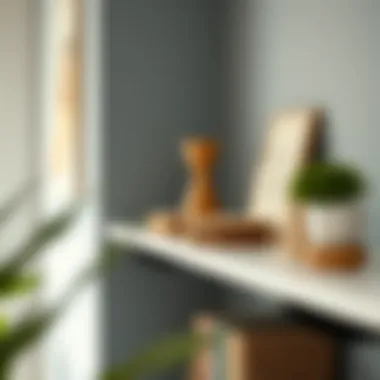 A well-styled shelf featuring farmhouse mini risers