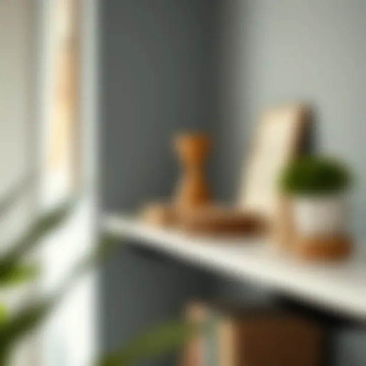 A well-styled shelf featuring farmhouse mini risers